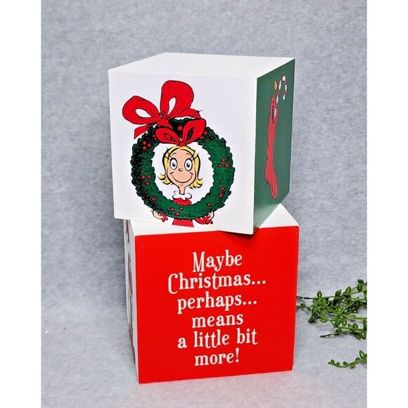 Dr Seuss Other - Grinch Christmas Story Stacking Boxes Cindy Lou Who Max The Dog 2 Pc Wooden NEW